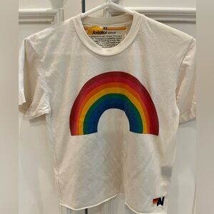 Aviator Nation Cream Short Sleeve Tee with colorful rainbow